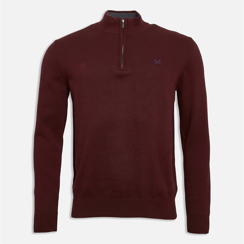 Crew Clothing Mens Fine Cotton Half Zip Jumper Tawny Port