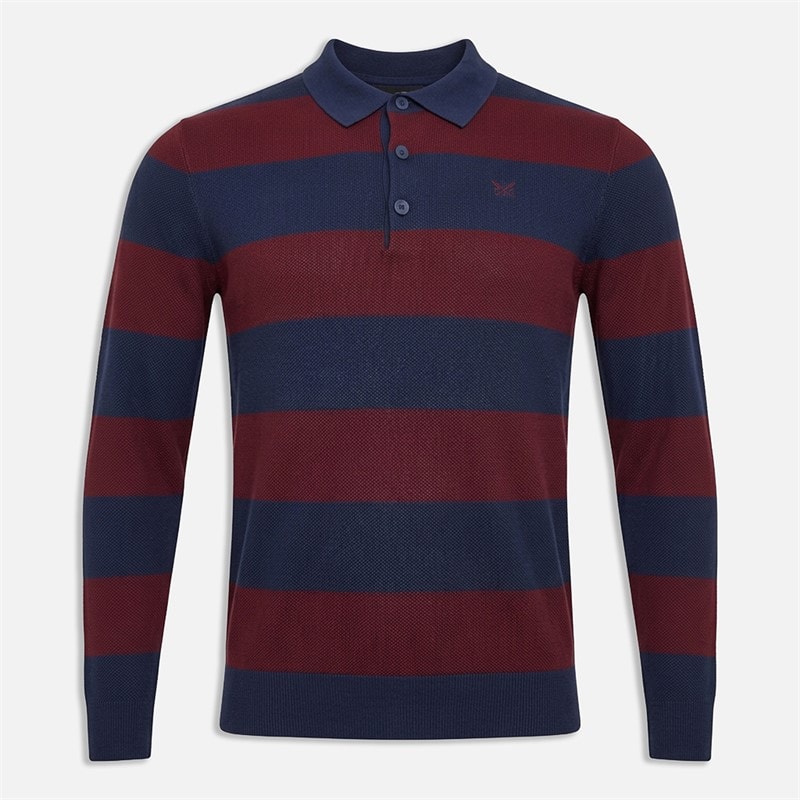 Crew Clothing Mens Stripe Pique Polo Heritage Navy Tawny Port