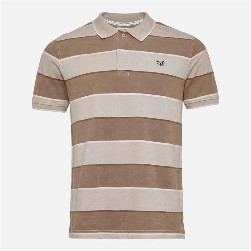 Crew Clothing Mens Oxford Stripe Polo Shirt Simply Taupe Marshmellow
