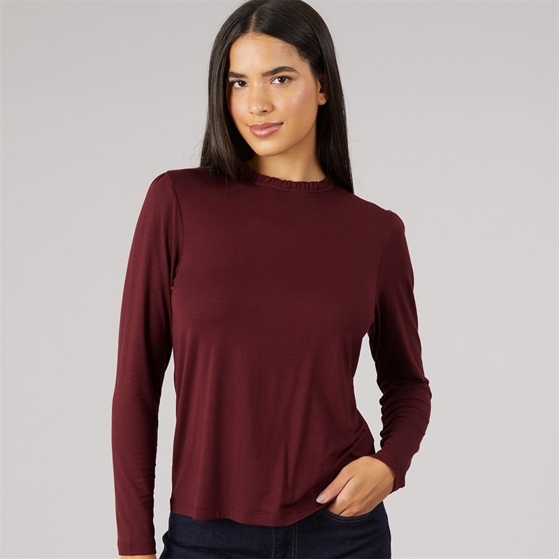 Crew Clothing Womens Frill Detail Top Tawny Port
