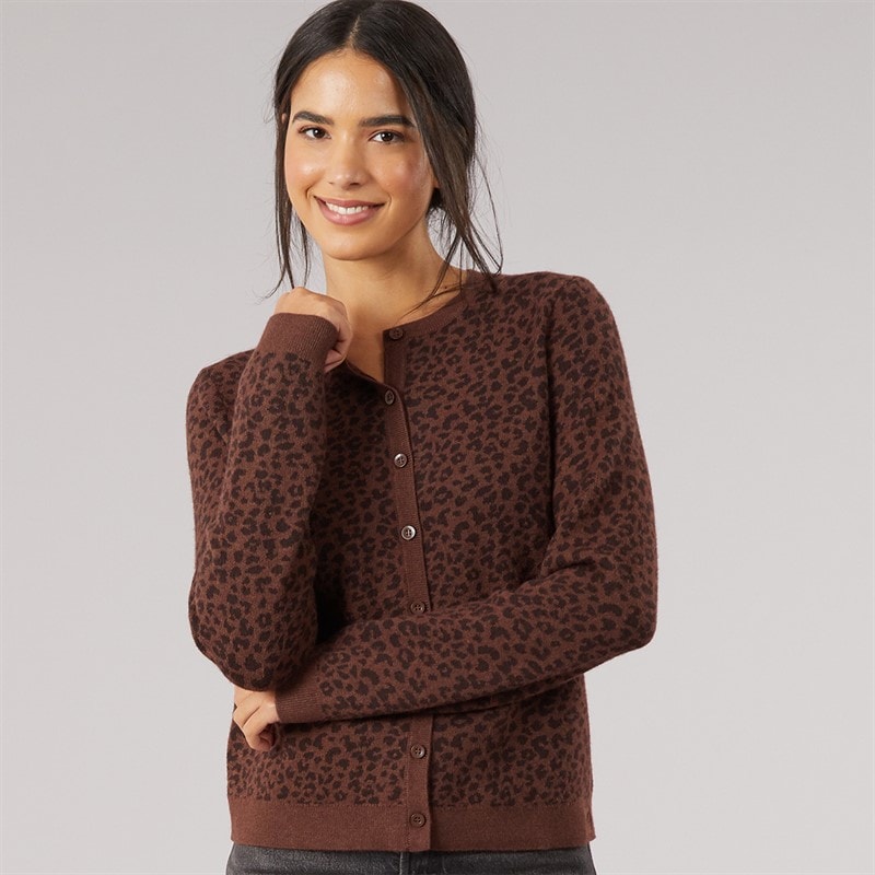 Crew Clothing Womens Jacquard Cardigan Leopard