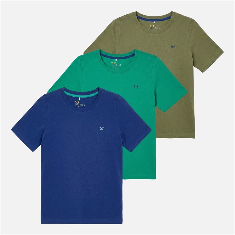 Crew Clothing Boys Classic Crew Three Pack T-Shirts Greenblue