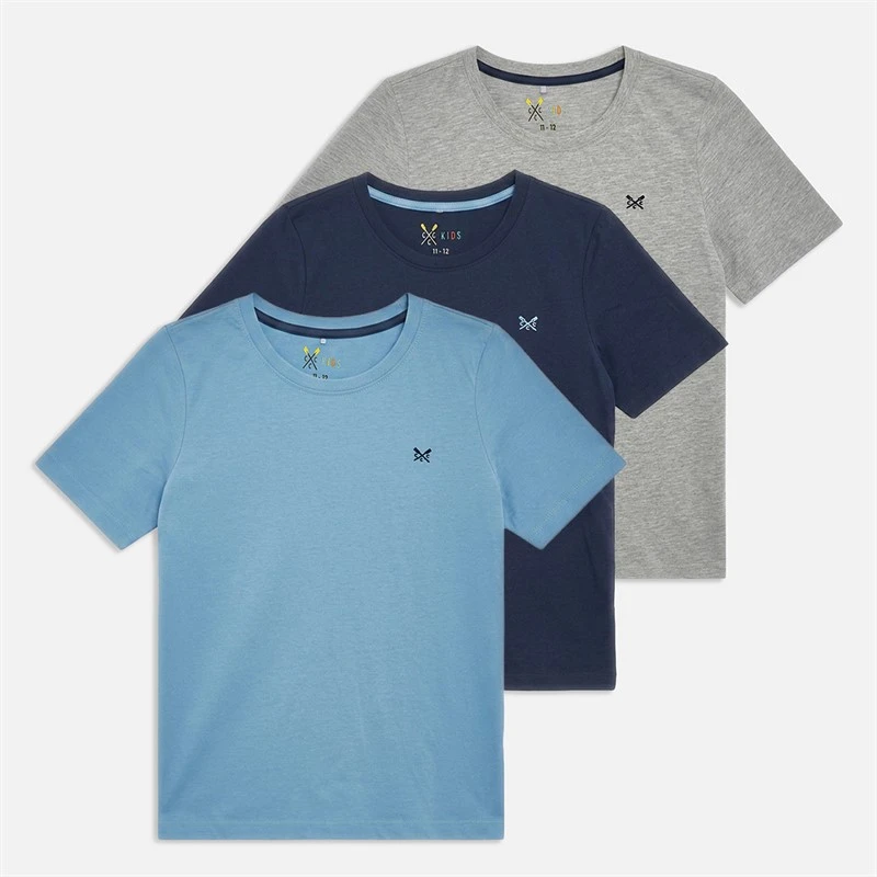 Crew Clothing Boys Classic Crew Three Pack T-Shirts Greyblues