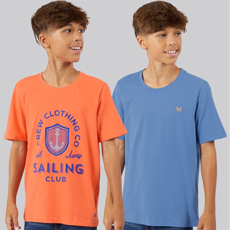 Crew Clothing Boys Two Pack T-Shirts Coral/Blue Coralblue