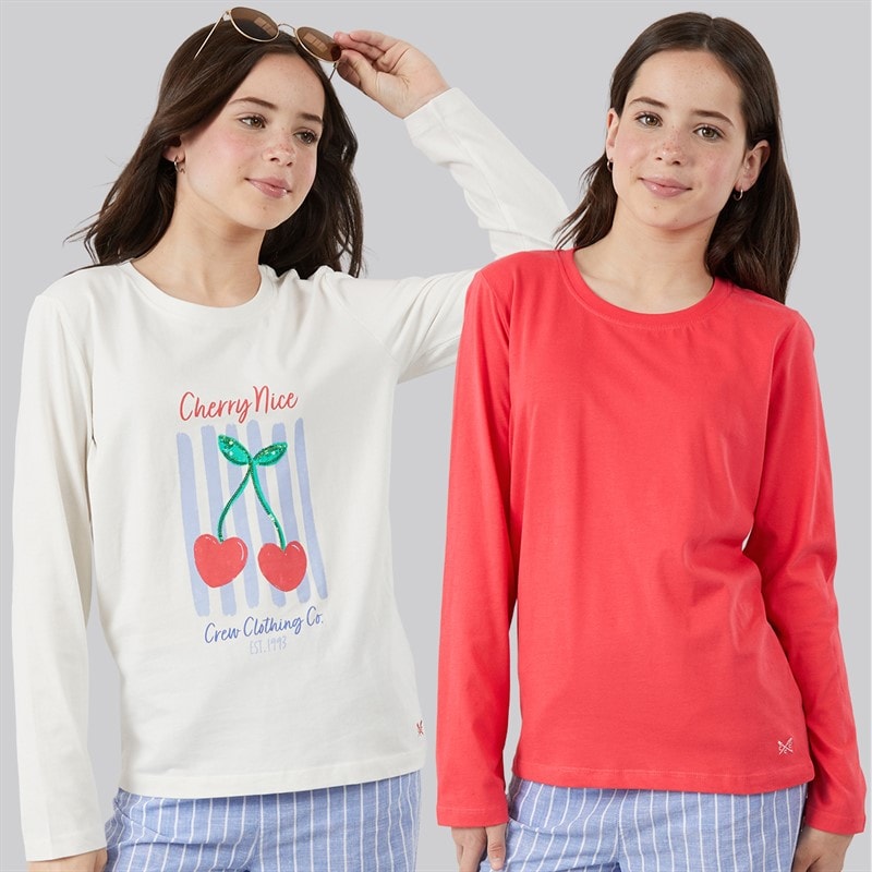 Crew Clothing Girls Two Pack Long Sleeve T-Shirts Coral/Multi Coralmult