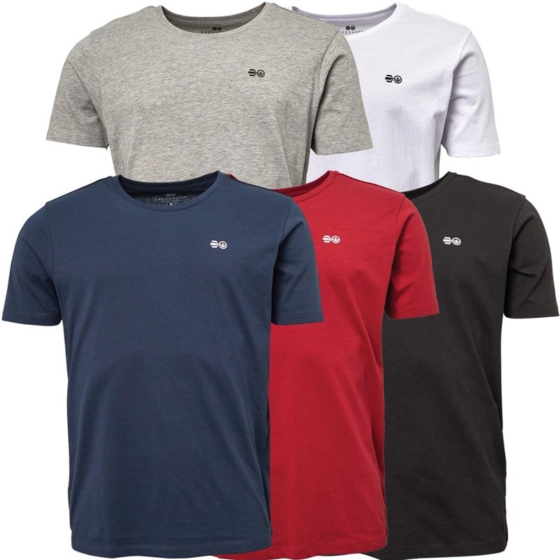 Crosshatch Mens Dellmere Five Pack T-Shirts White/Grey/Red/Blue/Black