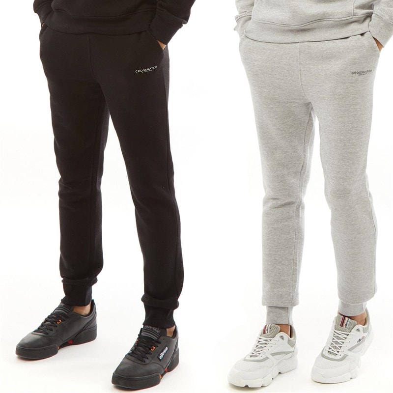 Crosshatch Mens Two Pack Joggers Black/Grey Marl
