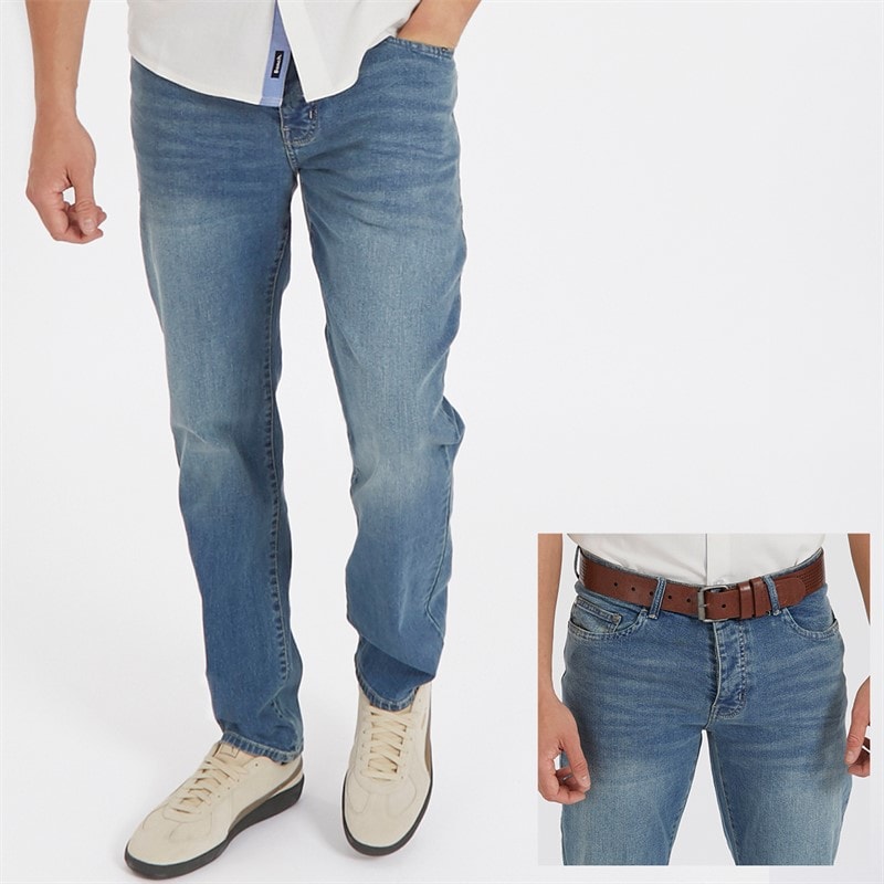 Crosshatch Mens Farrowed Stretch Fit Jeans With Belt Stone Wash