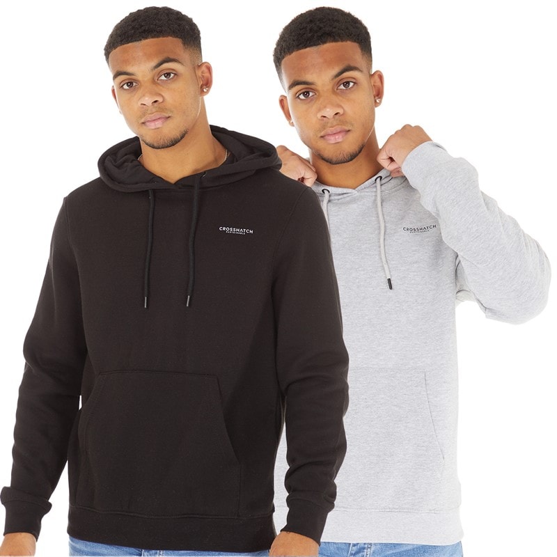 Crosshatch Mens Traymax Two Pack Hoodies Black/Grey Marl