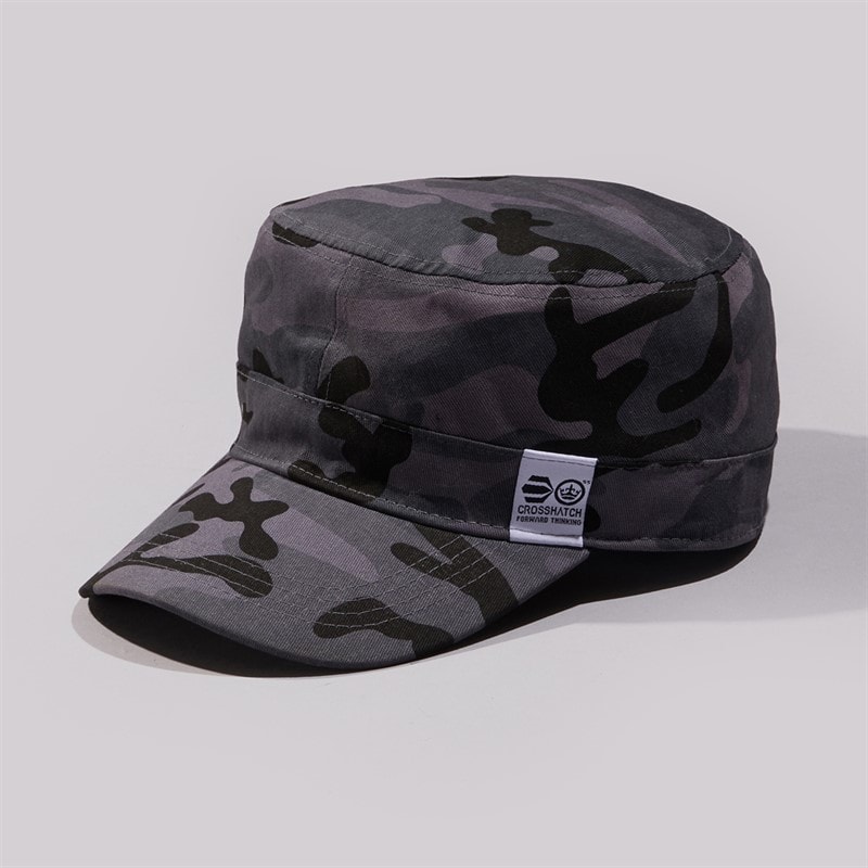 Crosshatch Mens Camo Military Style Cap Black Grey Camo