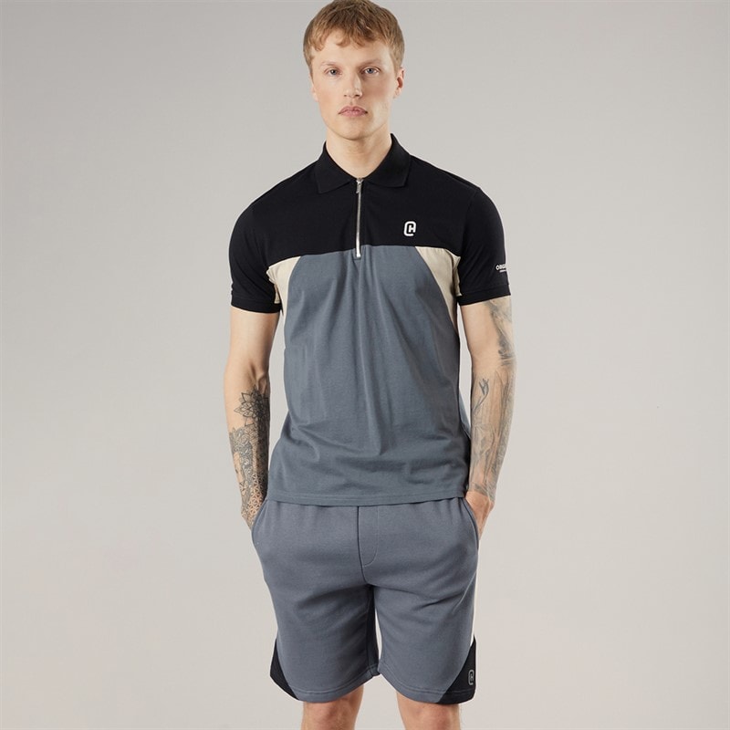 Crosshatch Mens Castlebay Polo Shirt And Shorts Two Piece Set Slate