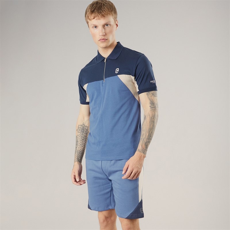 Crosshatch Mens Castlebay Polo Shirt And Shorts Two Piece Set Blue