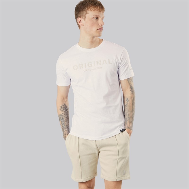 Crosshatch Mens Bardon T-Shirt And Shorts Two Piece Set White/Light Stone White/Lt Stone