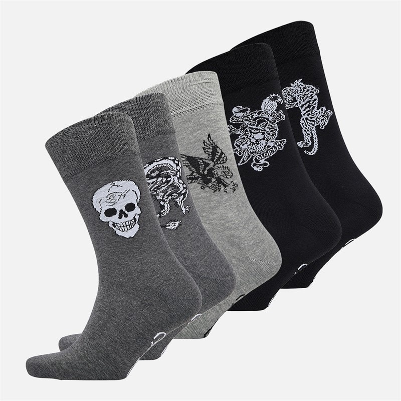 Ed Hardy Mens Glenby Five Pack Dress Socks Mixed