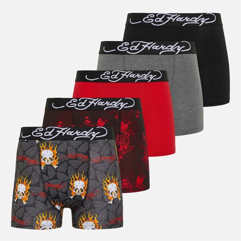 Ed Hardy Mens Horwood Five Pack Boxers Assorted
