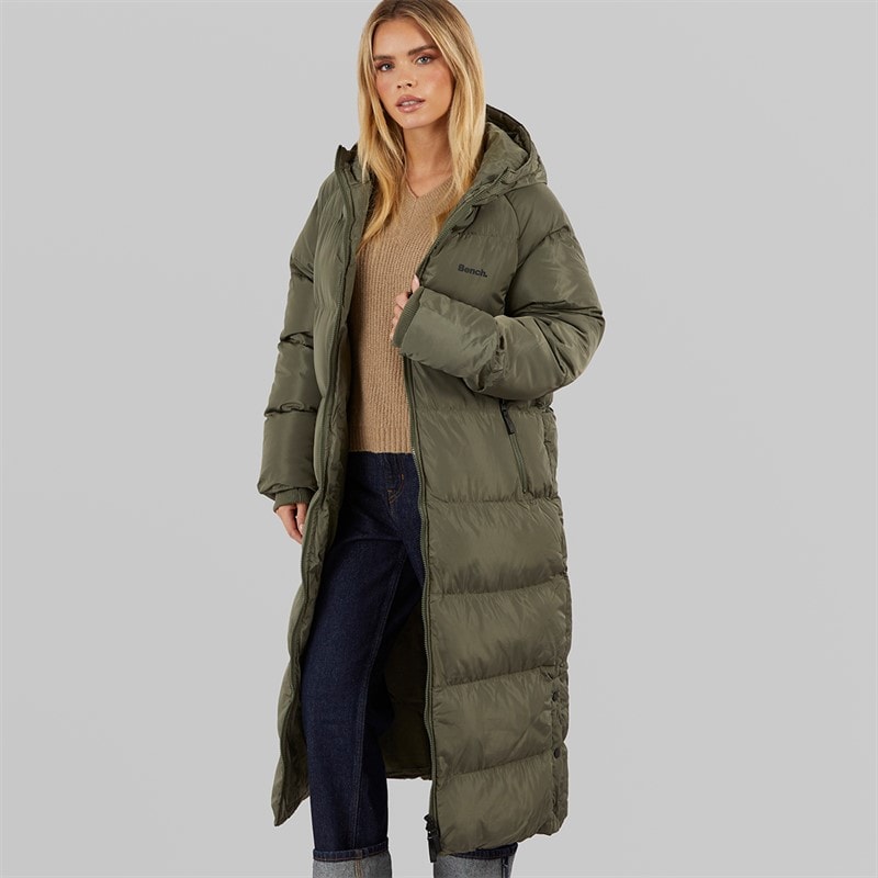 Bench Womens Ryelle Maxi Length Puffer Coat Khaki