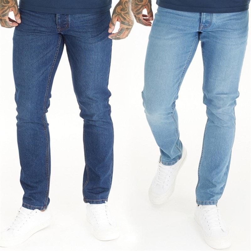 Bench Mens Eddie Two Pack Slim Fit Jeans Dark Indigo Wash/Mid Blue Wash