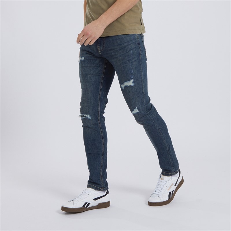 Bench Mens Relaxed Tapered Jeans Vintage Blue