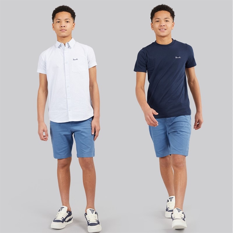 Bench Boys Werter T-Shirt Short Sleeve Shirt And Chino Shorts Set White/Navy/Denim