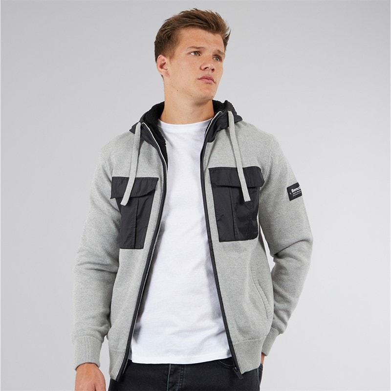 Bench Mens Minski Knitted Hoodie Grey Marl