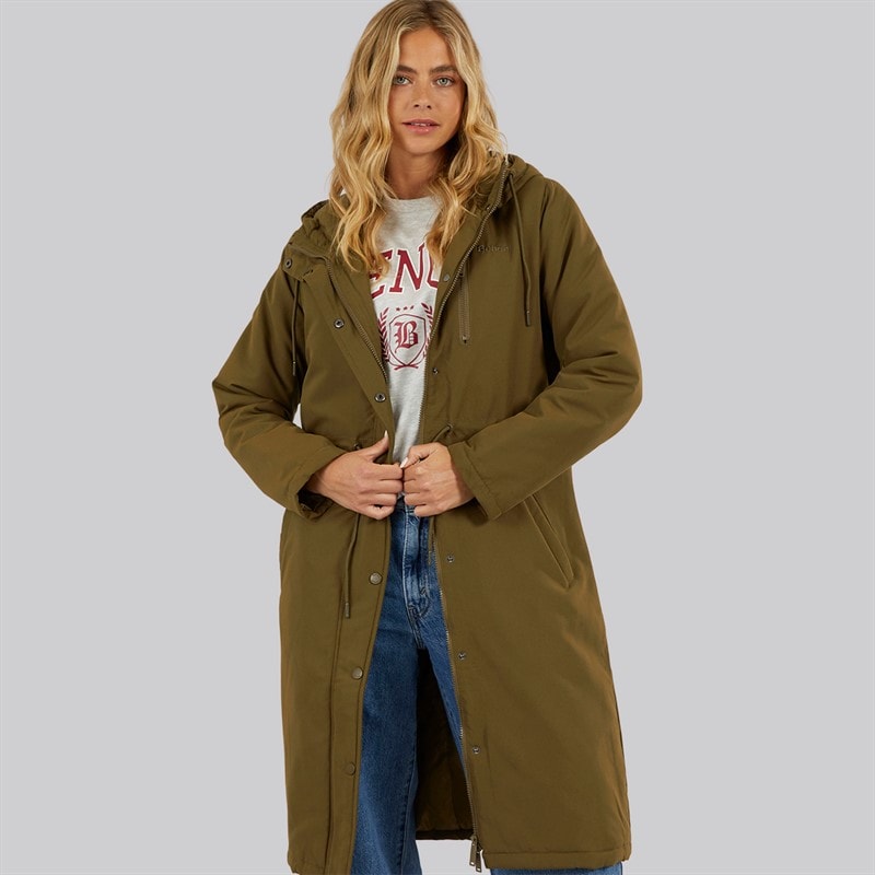 Bench Womens Sari Longline Parka Dark Olive