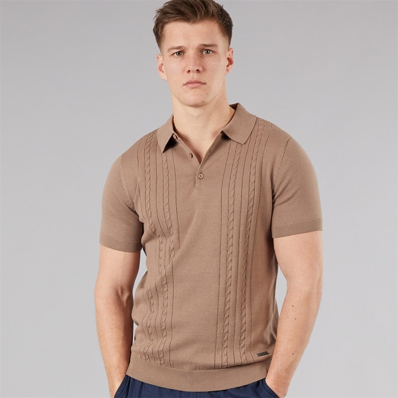 Bench Mens Kacho Knitted Polo Shirt Taupe