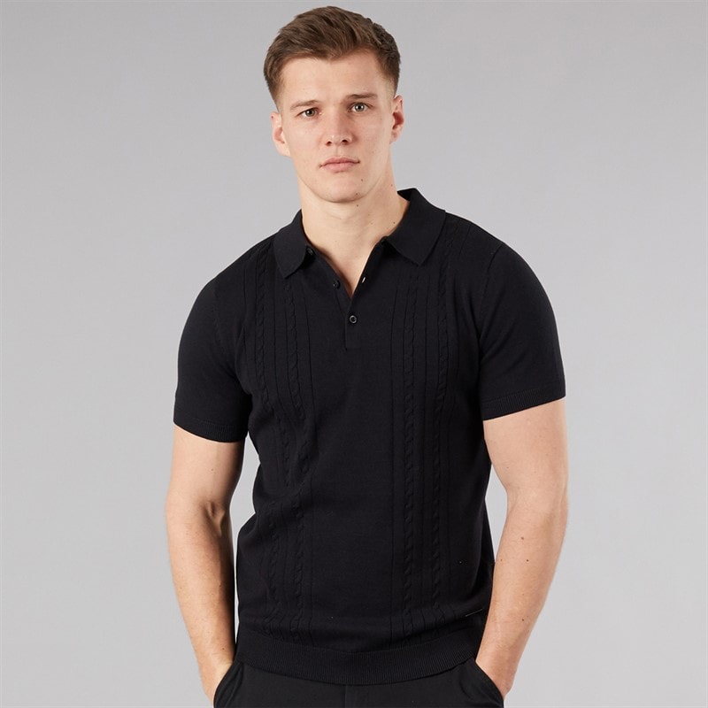 Bench Mens Kacho Knitted Polo Shirt Black