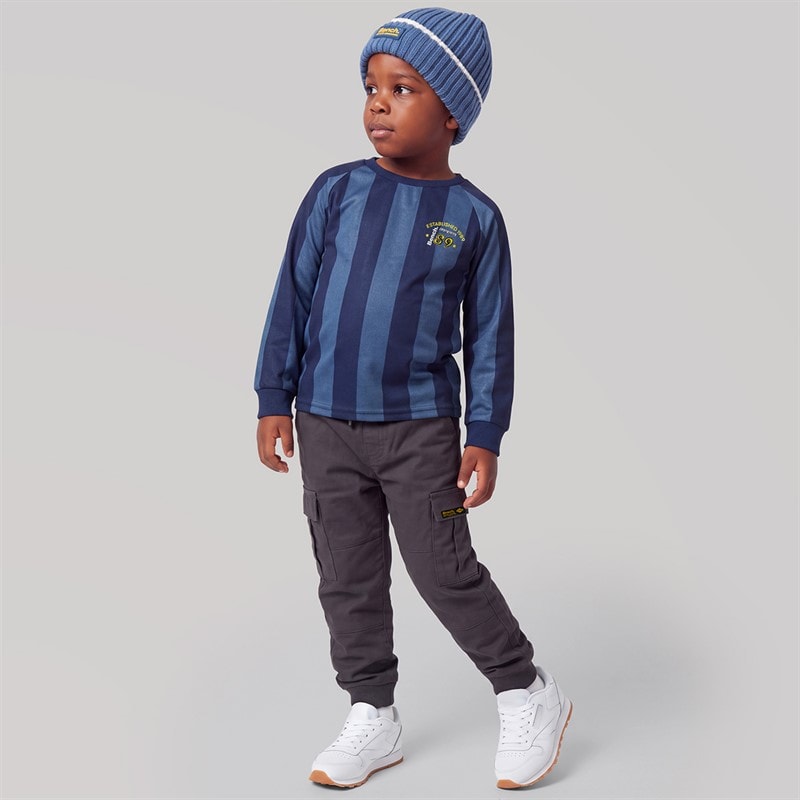 Bench Boys Long Sleeve Top Cargos And Beanie Set Navy