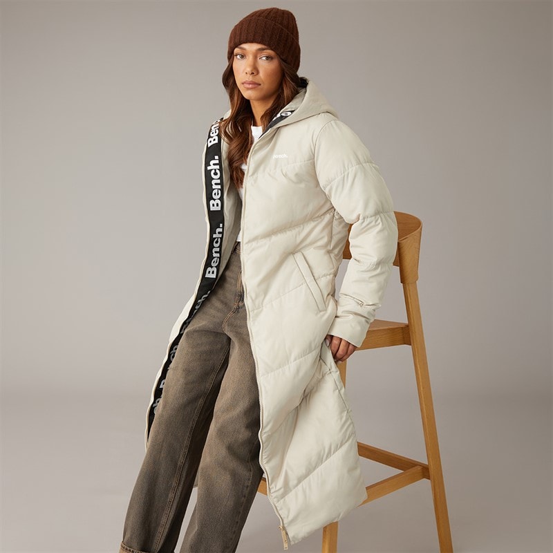 Bench Womens Eventhe Long Length Puffer Coat Dark Chalk