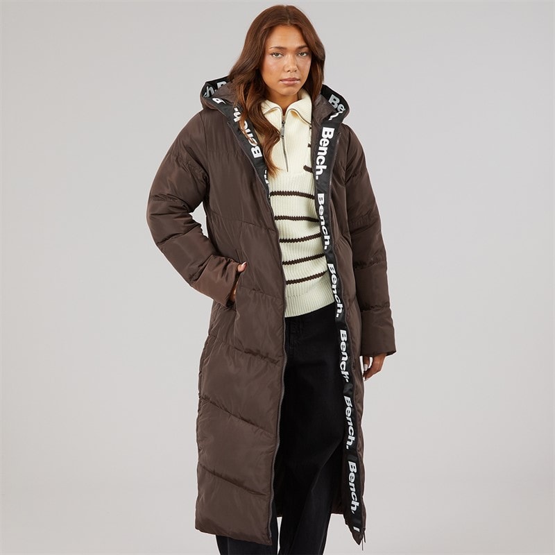Bench Womens Eventhe Long Length Puffer Coat Coffee