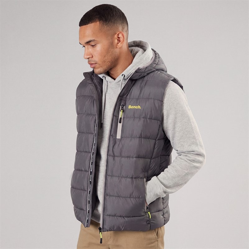 Bench Mens Galban Hooded Puffer Gilet New Dark Grey New Dk Grey