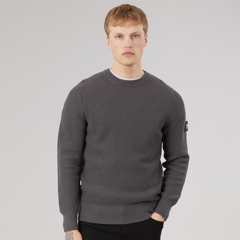 Bench Mens Falum Waffle Knit Jumper Dark Grey Dk Grey