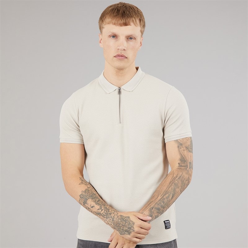Bench Mens Kohan Textured Polo Shirt Stone Grey