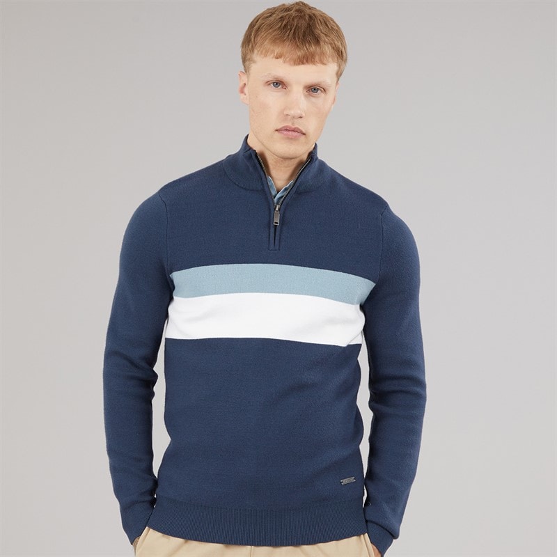 Bench Mens Zabian 1/4 Zip Funnel Neck Knit Jumper Navy