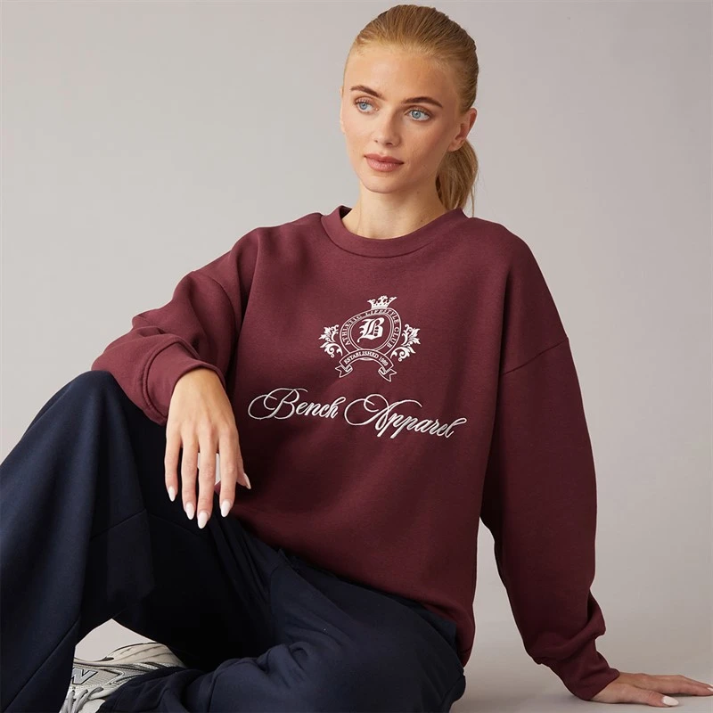 Bench Womens Urna Oversized Crew Sweat With Crest Graphic Cordovan