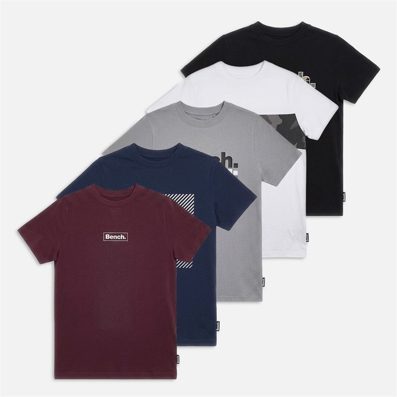 Bench Boys Barberi Five Pack T-Shirts Deep Burgundy/Black/White/Navy/Circular Grey
