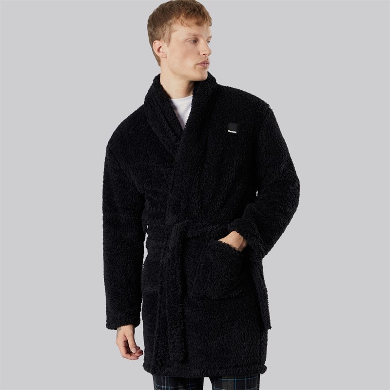 Bench Mens Sherpa Fleece Robe Black
