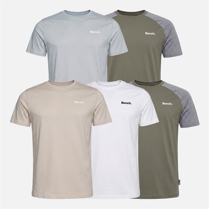 Bench Mens Ludgate Five Pack T-Shirts Sage/White/Stone/Grey/Sage