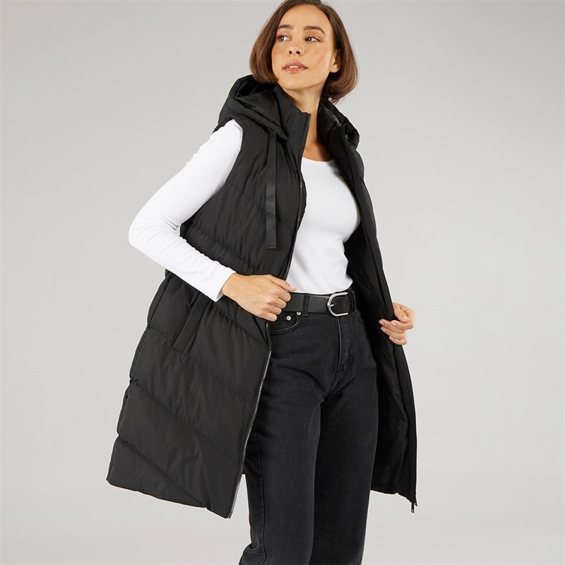 Fluid Womens Longline Hooded Gilet Black