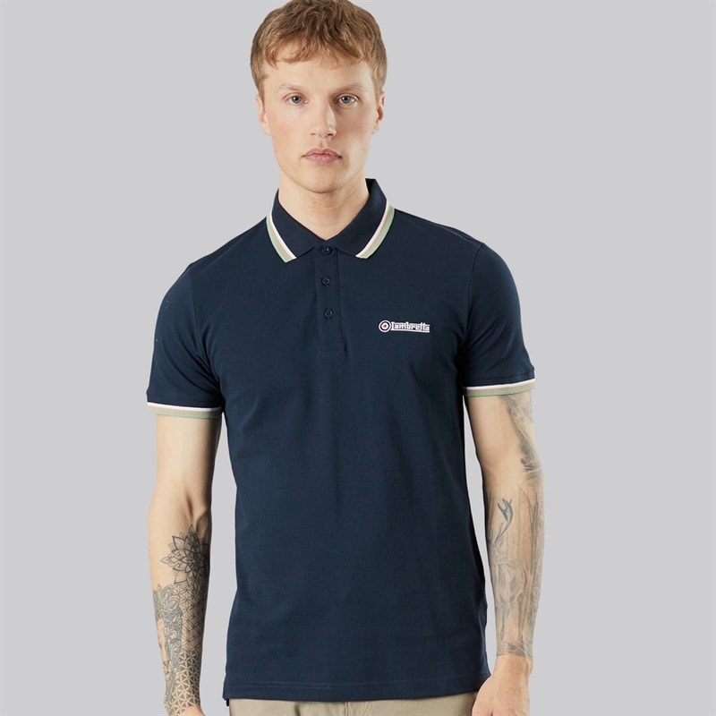 Lambretta Mens Triple Tipped Polo Shirt Navy Navy White/Stone/Basil