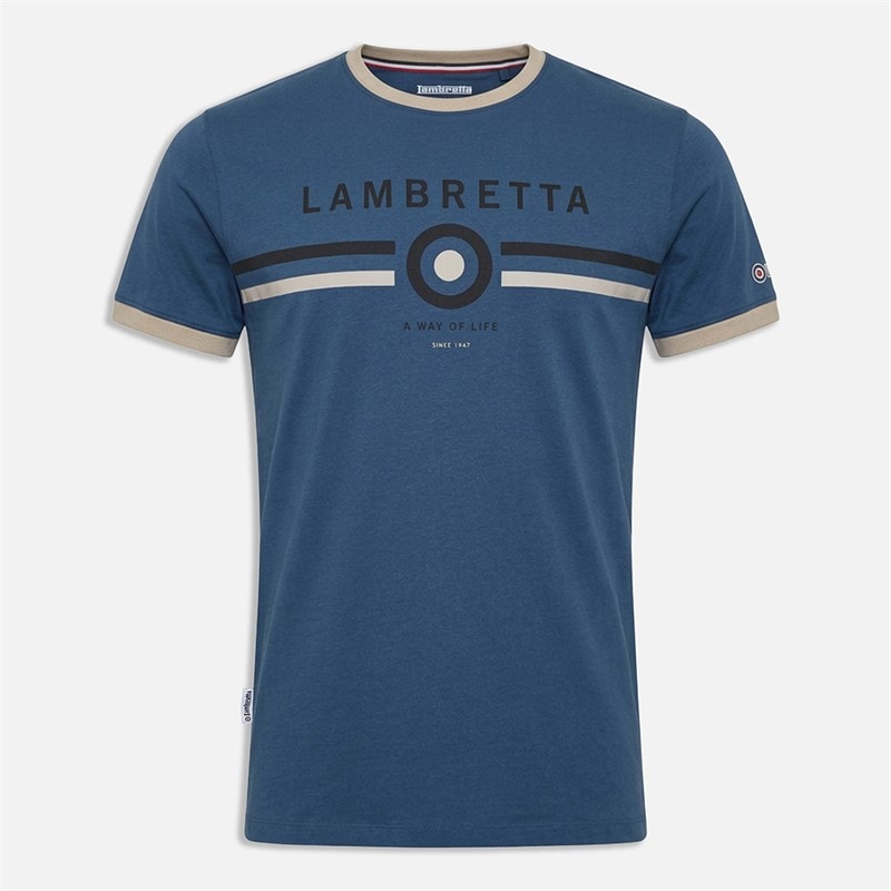 Lambretta Mens Target Ringer T-Shirt Moonlit Ocean