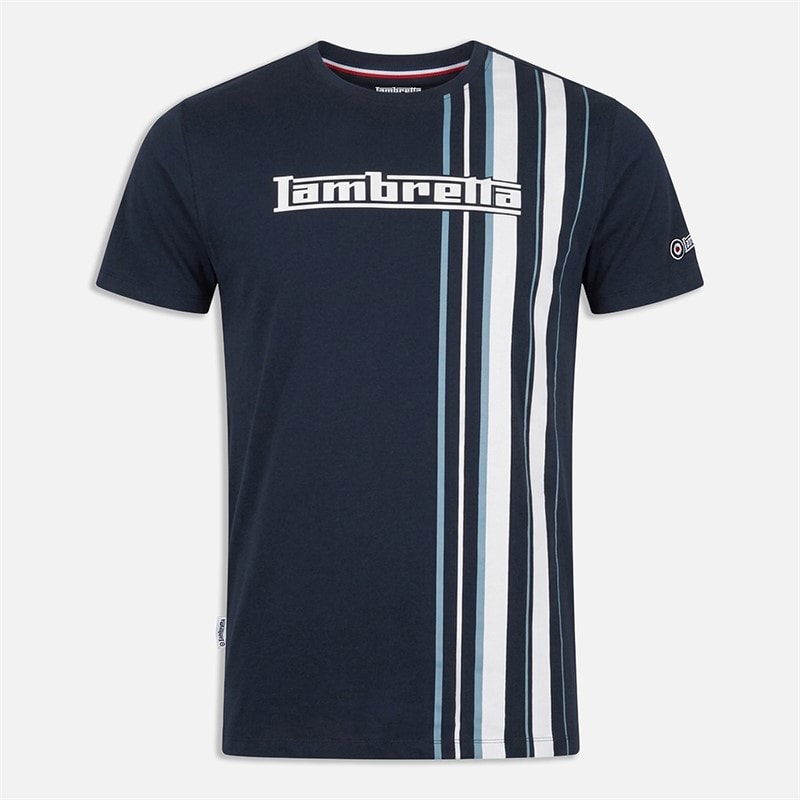 Lambretta Mens Racing Stripe T-Shirt Navy/Smoke Blue