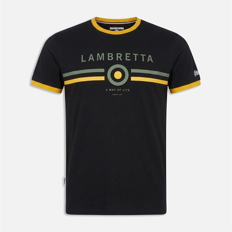 Lambretta Mens Target Ringer T-Shirt Black/Gold