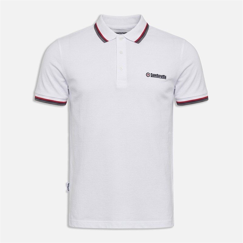 Lambretta Mens Twin Tipped Polo Shirt White/Navy/Iron