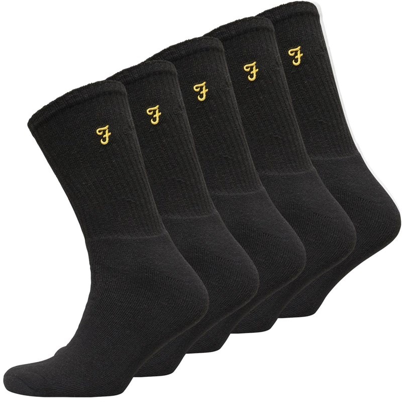 Farah Mens Tommley Five Pack Crew Socks Black