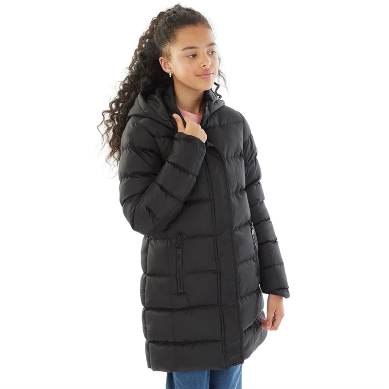 Board Angels Girls Long Puffer Coat Black