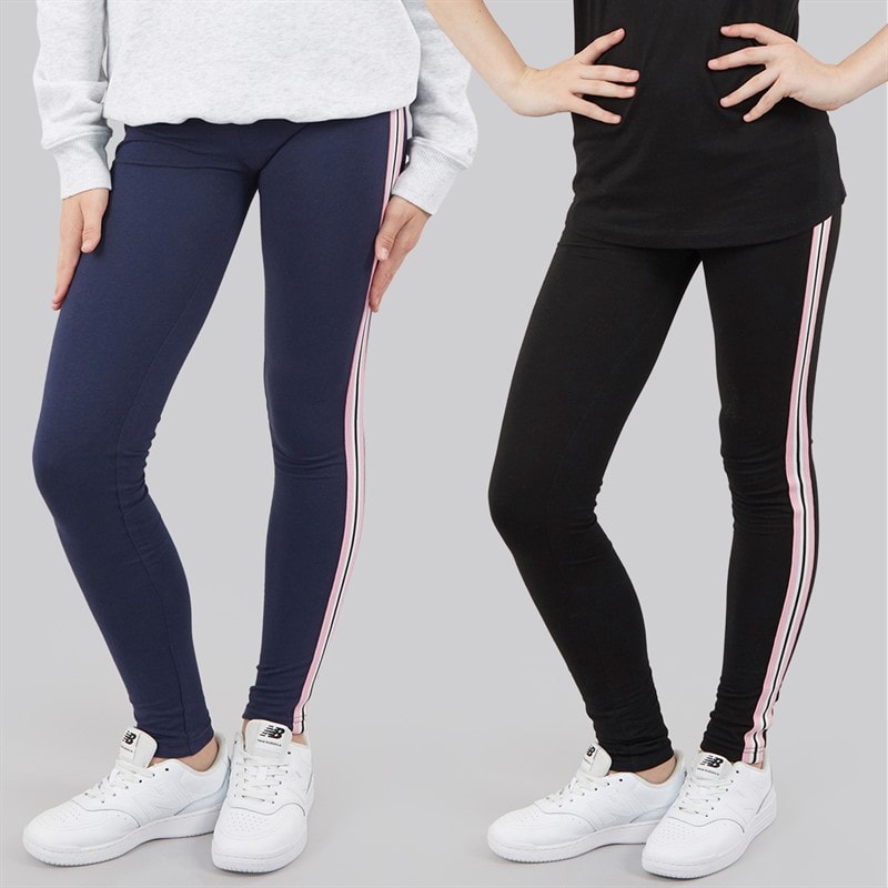 Board Angels Girls Two Pack Side Stripe Leggings Navy/Black