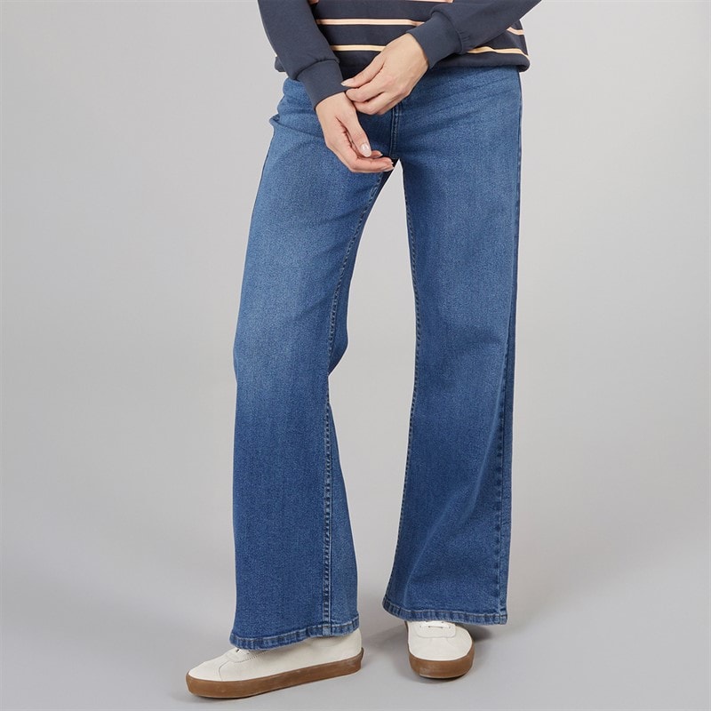Board Angels Womens Wide Leg Jeans Mid Blue