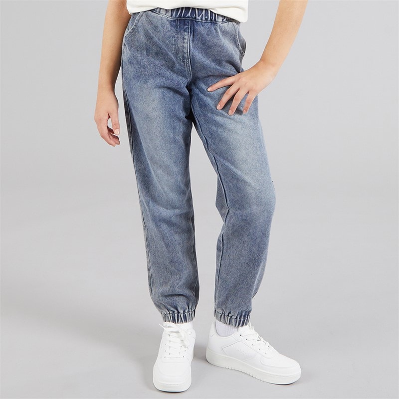 Board Angels Girls Denim Joggers Mid Blue