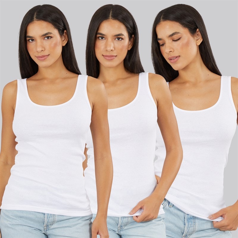 Board Angels Womens Three Pack Ribbed Vests White